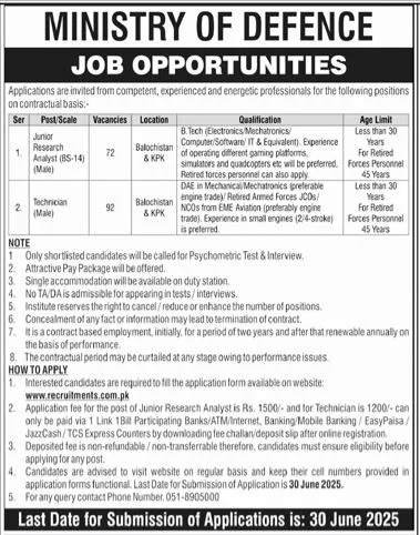 Ministry of Defence Jobs 2025 Official Advertisement